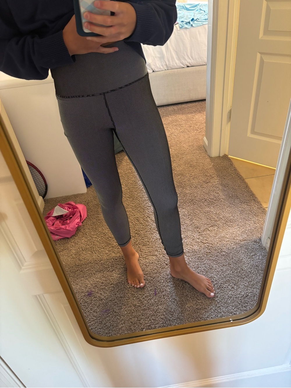 High-Waist Ribbed Gray Leggings